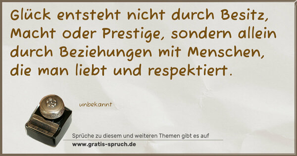 Spruch Visualisierung: Glück entsteht nicht durch Besitz, Macht oder Prestige,
sondern allein durch Beziehungen mit Menschen,
die man liebt und respektiert.