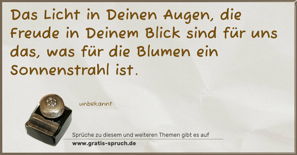 Spruch Visualisierung: Das Licht in Deinen Augen,
die Freude in Deinem Blick
sind für uns das,
was für die Blumen ein Sonnenstrahl ist.