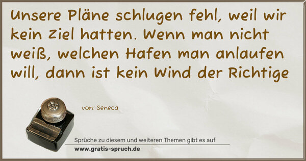 Spruch Visualisierung: Unsere Pläne schlugen fehl, weil wir kein Ziel hatten.
Wenn man nicht weiß, welchen Hafen man anlaufen will,
dann ist kein Wind der Richtige