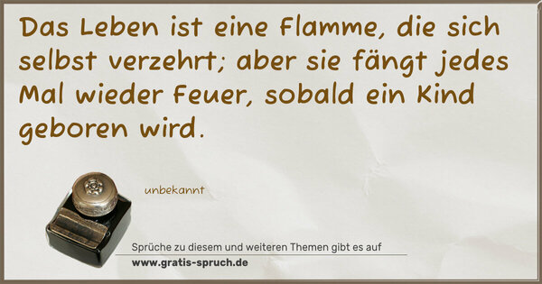 Spruch Visualisierung: Das Leben ist eine Flamme, die sich selbst verzehrt;
aber sie fängt jedes Mal wieder Feuer,
sobald ein Kind geboren wird.
