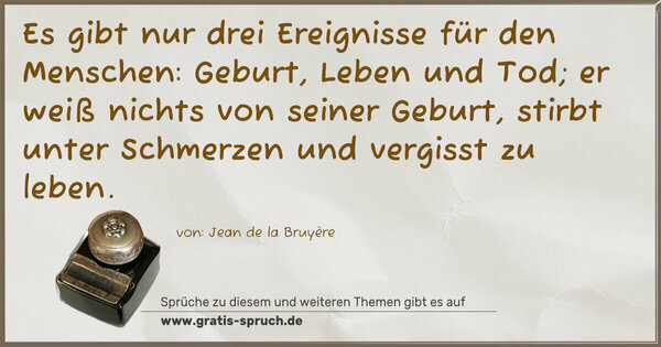 Spruch Visualisierung: Es gibt nur drei Ereignisse für den Menschen:
Geburt, Leben und Tod;
er weiß nichts von seiner Geburt,
stirbt unter Schmerzen und vergisst zu leben. 