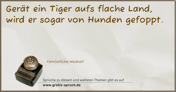 Spruch Visualisierung: Gerät ein Tiger aufs flache Land,
wird er sogar von Hunden gefoppt.