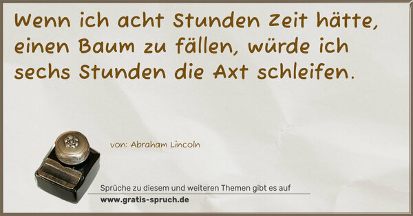 Spruch Visualisierung: Wenn ich acht Stunden Zeit hätte, einen Baum zu fällen,
würde ich sechs Stunden die Axt schleifen.