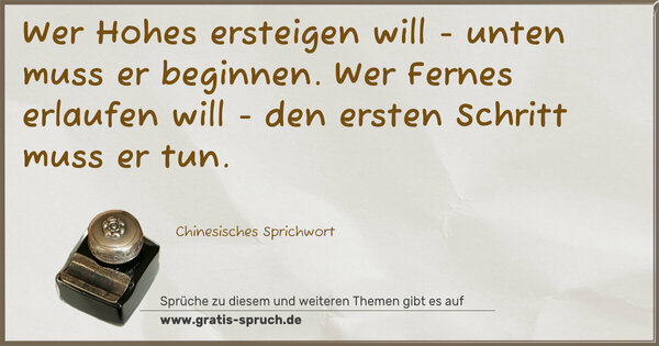 Spruch Visualisierung: Wer Hohes ersteigen will -
unten muss er beginnen.
Wer Fernes erlaufen will -
den ersten Schritt muss er tun.